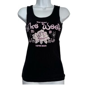 Black ribbed tank top bedazzled y2k inspo